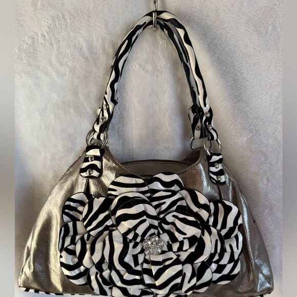 Silver and Black Zebra Print Handbag - Picture 1 of 10